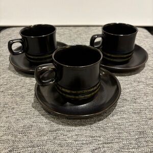 Set 3 Vintage 1960s Denby Bokhara Kismet Cups & Saucers